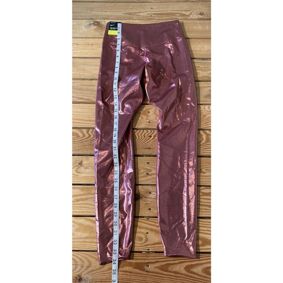 NWT Nike Dri Fit Metallic Leggings Size Small Women’s Pink Mid Rise MSRP $85 - Picture 7 of 10